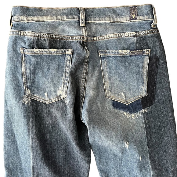 7‎ for all mankind patchwork denim distressed straight leg jeans - Picture 11 of 16